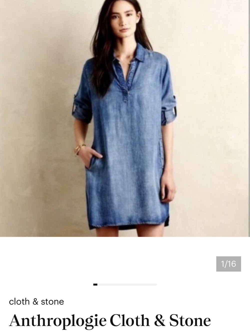 cloth & stone Indigo V-Neck Denim Tunic Dress